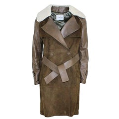 Liven Green Lamb Shearling Coat with Removable Wool Collar Size 40