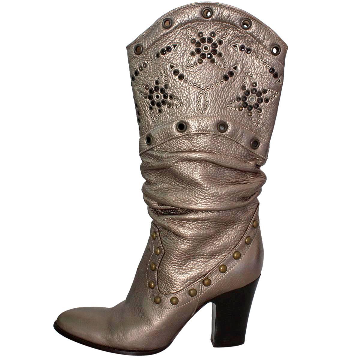 Le Silla Studded Silver Boots 38 For Sale