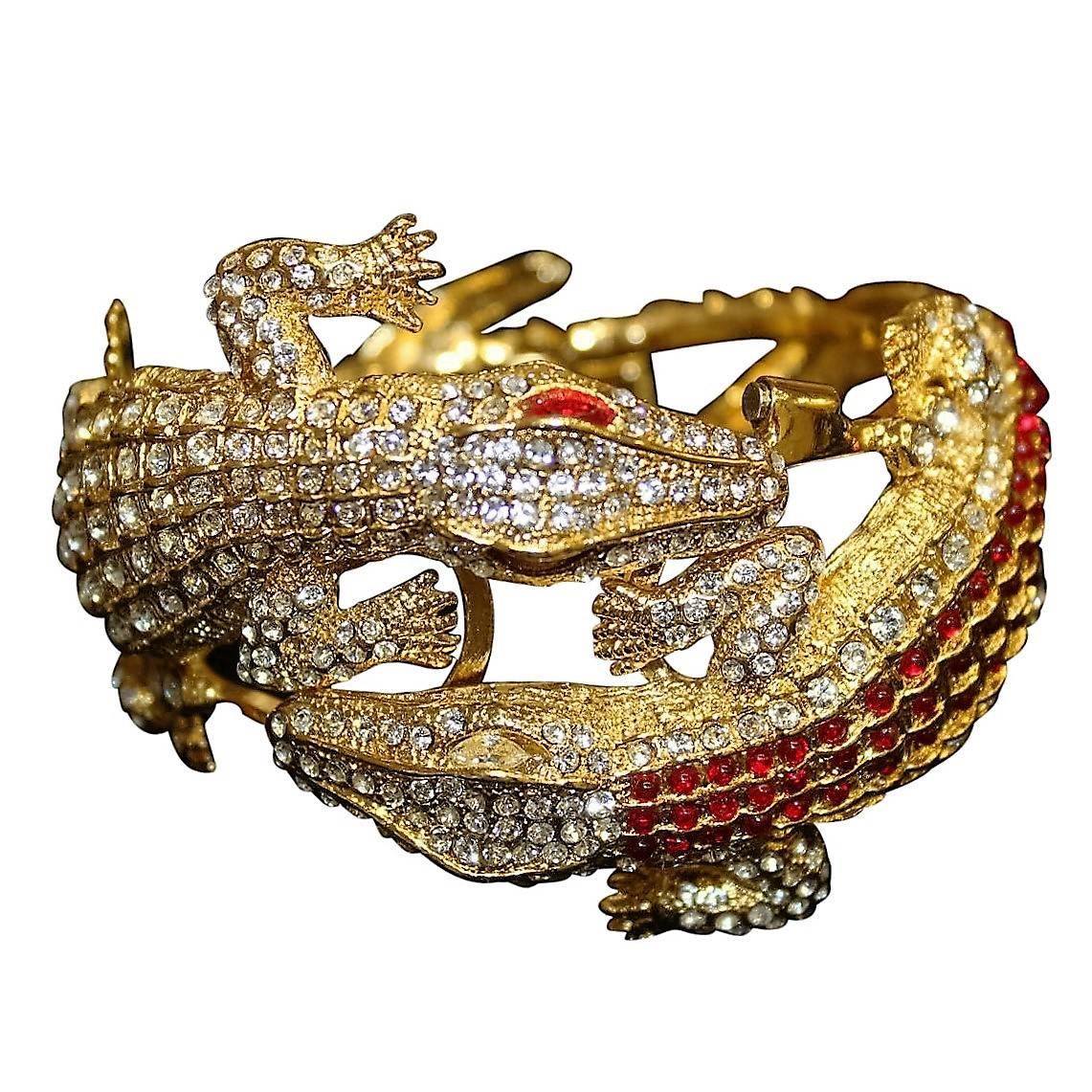 Carlo Zini Gold Dipped Geckos Rigid Bracelet 