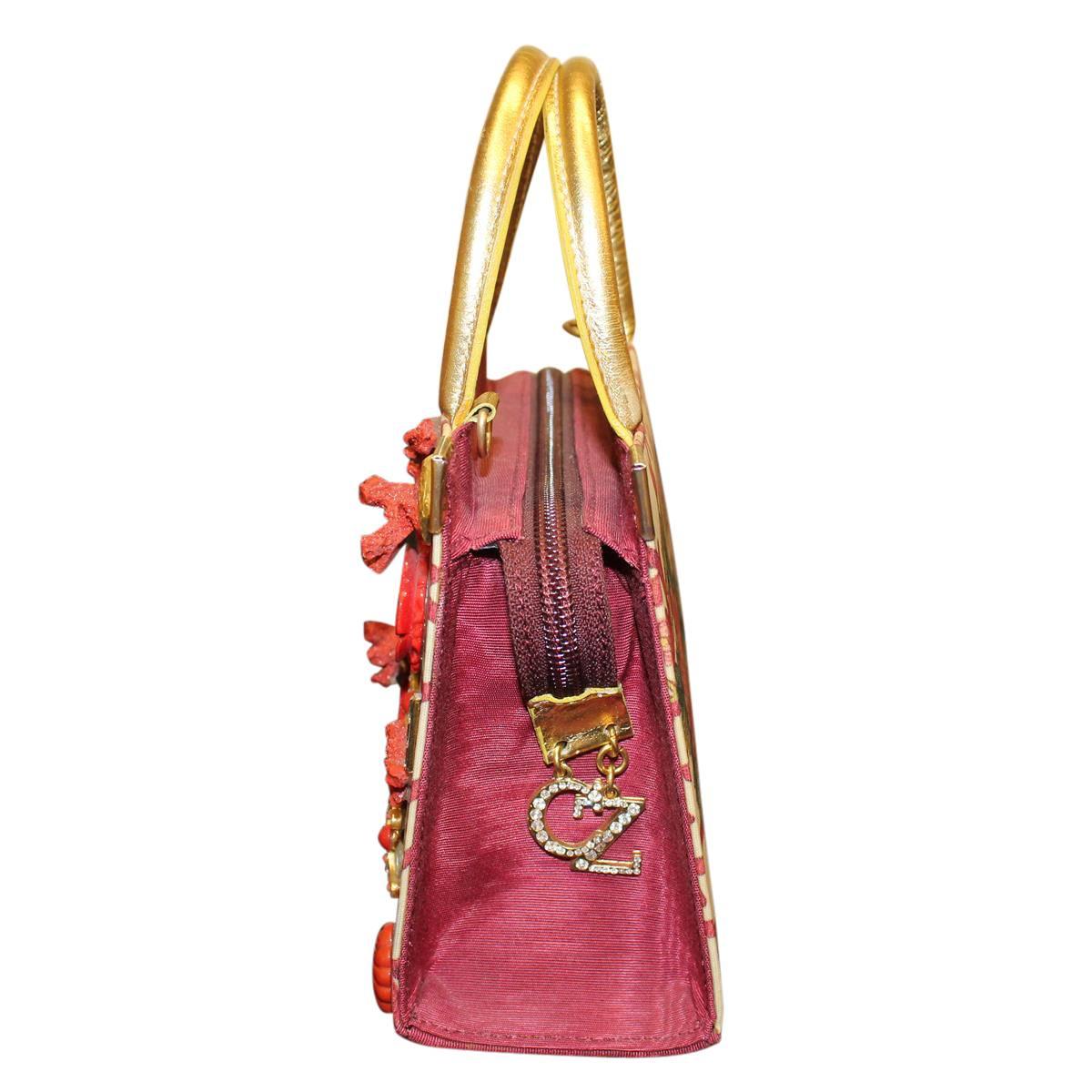 Brown Unique Carlo Zini Floral Jewel Bag