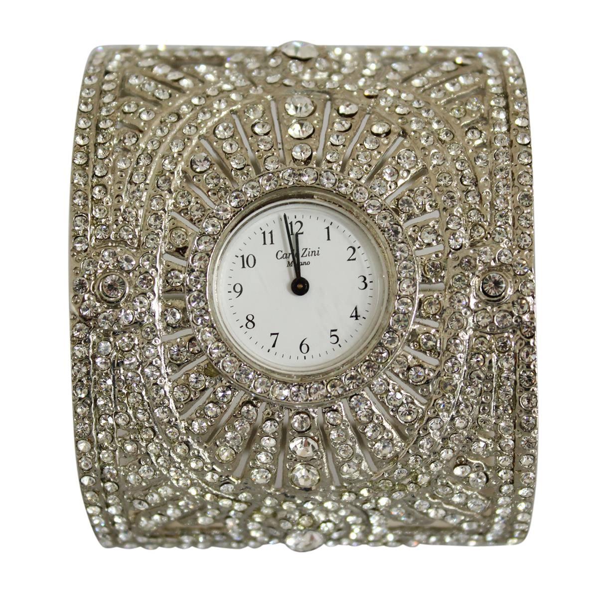 1980s Carlo Zini Unique Rhinestones Bracelet / Watch