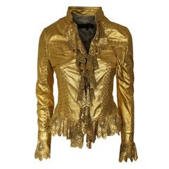 Just Cavalli Golden Perforated Leather Jacket S