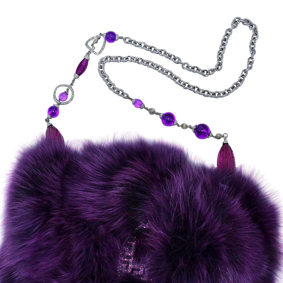 Amazing bag by Zini
Fox fur
Purple color
Jewel chain with colored resin and crystals
Rhinestones insert
Zip closure
Cm 38 x 38 (14.9 x 14.9 inches)
Unique piece !
Worldwide express shipping included in the price !
