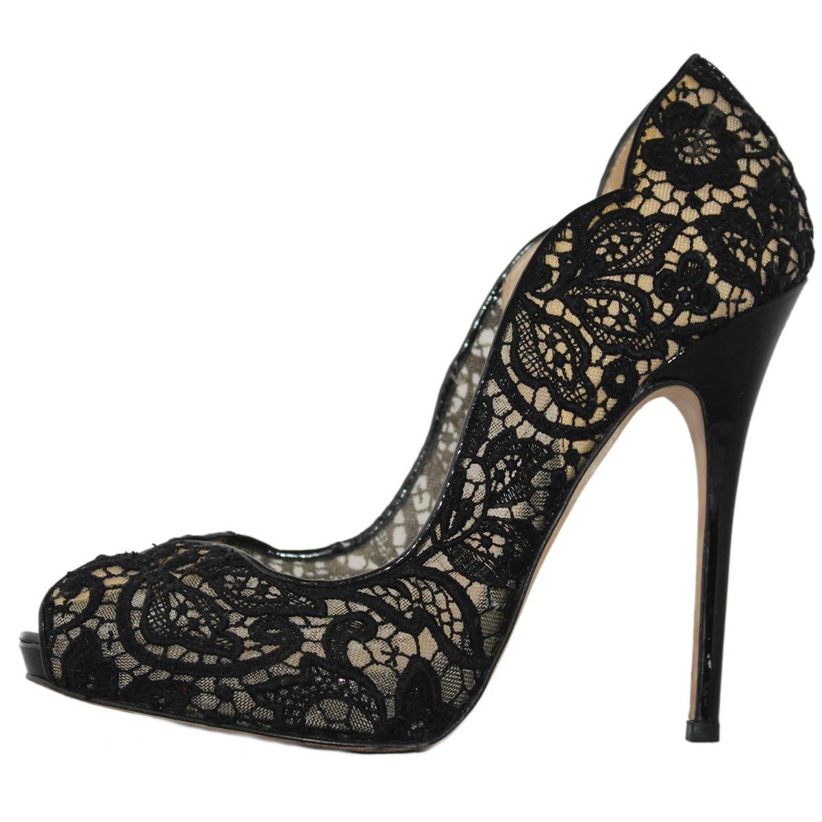 Jimmy Choo London Black Lace Open Toe 39