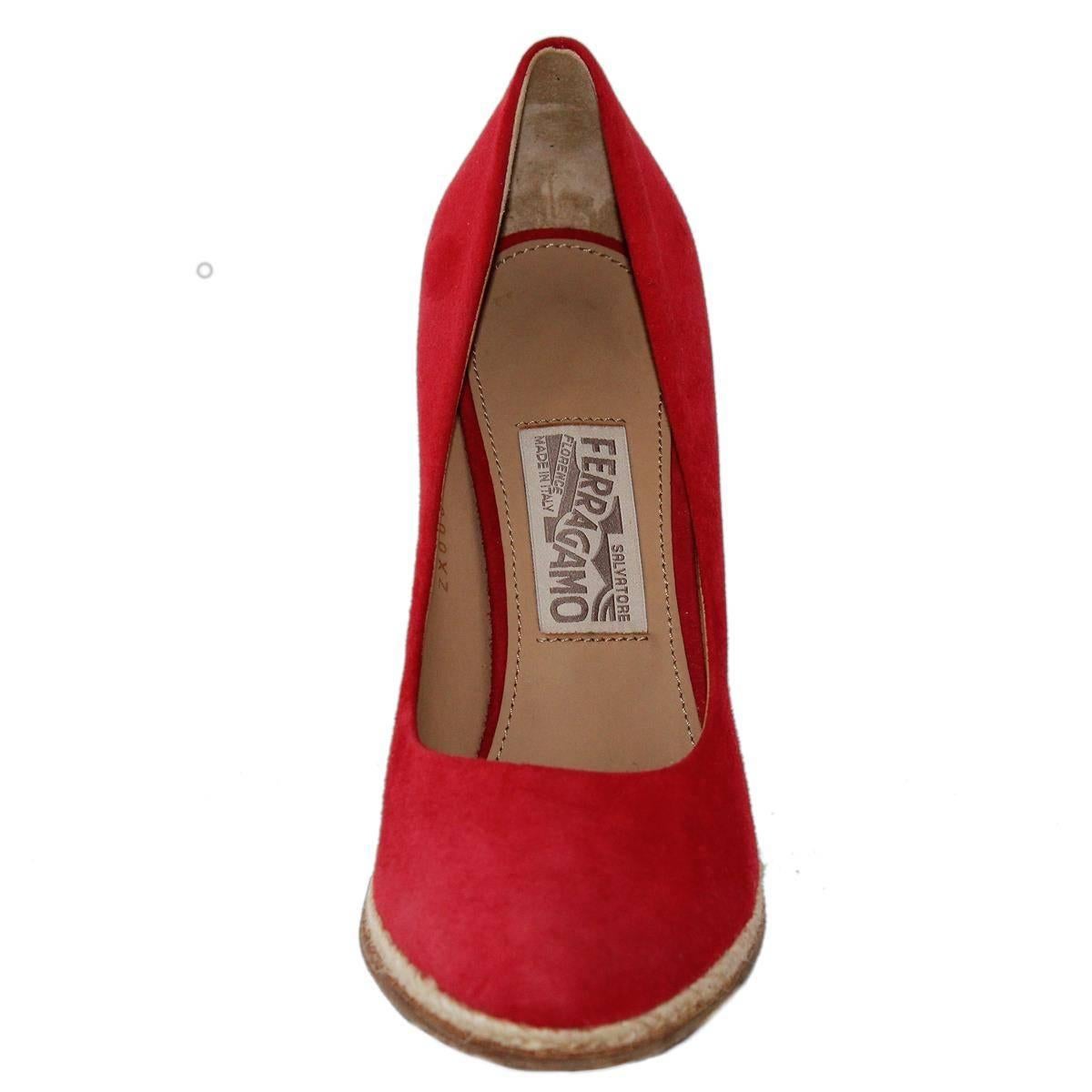 Red Salvatore Ferragamo Suede Wedge Shoe 38, 5
