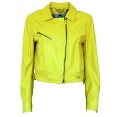 Blumarine Yellow Lamb Leather Biker 42