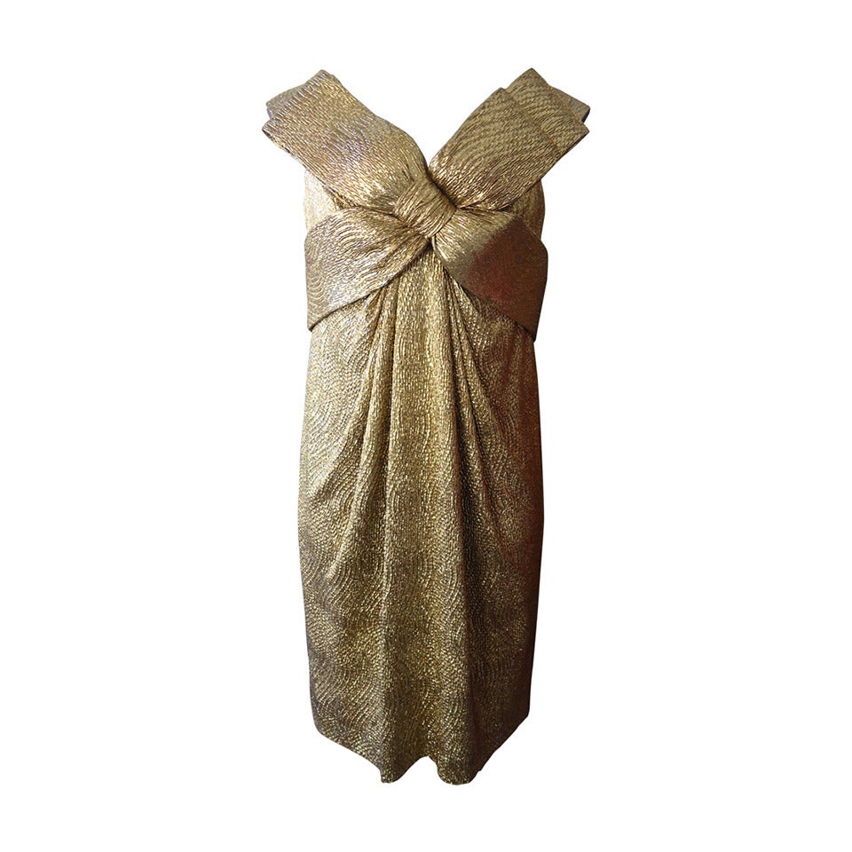 Marchesa Notte Bronze Gold Lamé Cocktail Dress