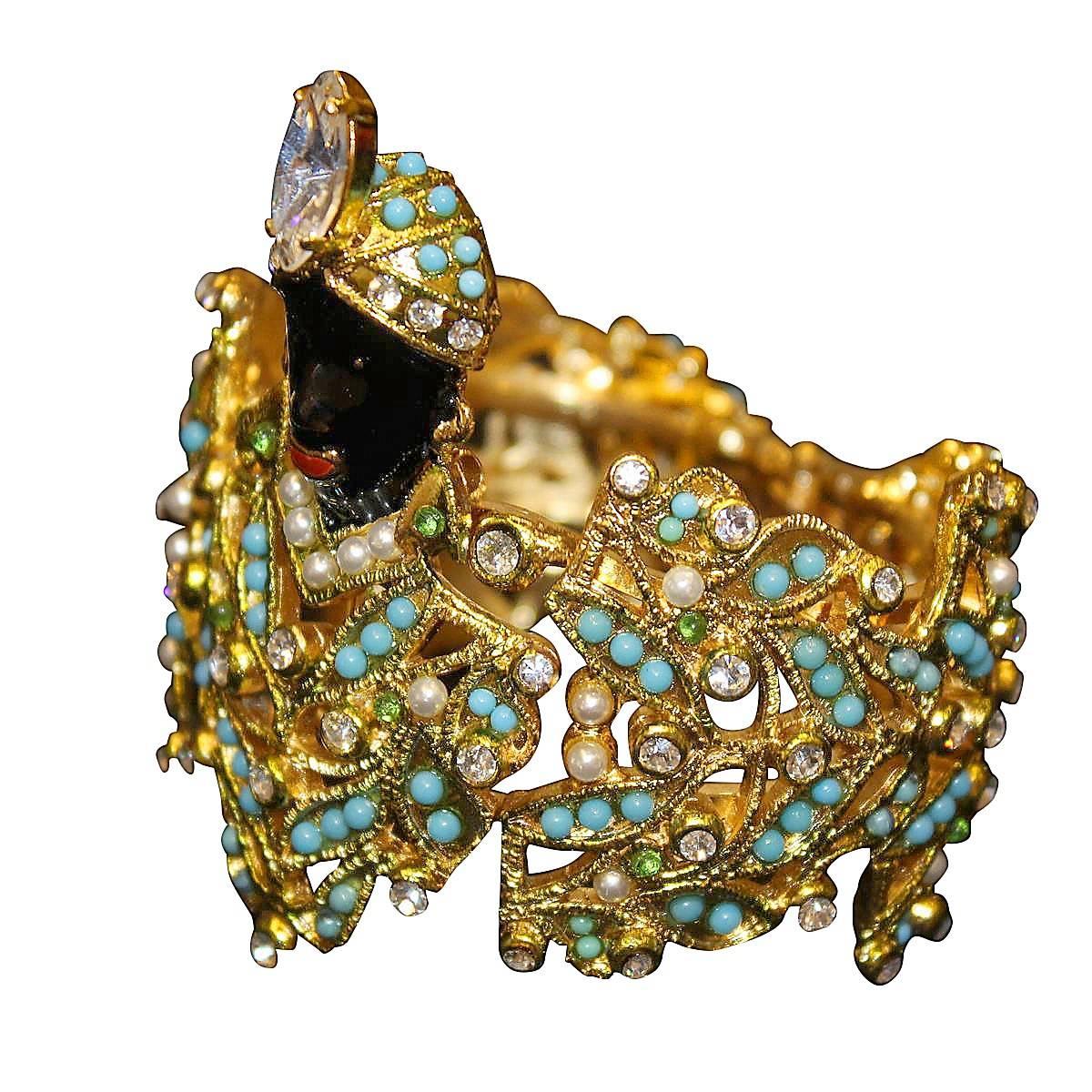Unbelievable bracelet by one of the world's greatest designers, Carlo Zini
Mervellous bracelet on the Venetian moro theme
Non allergenic rhodium
18 KT gold dipped 
Wonderful construction of swarovsky crystals, beads and multicolored resins
100%
