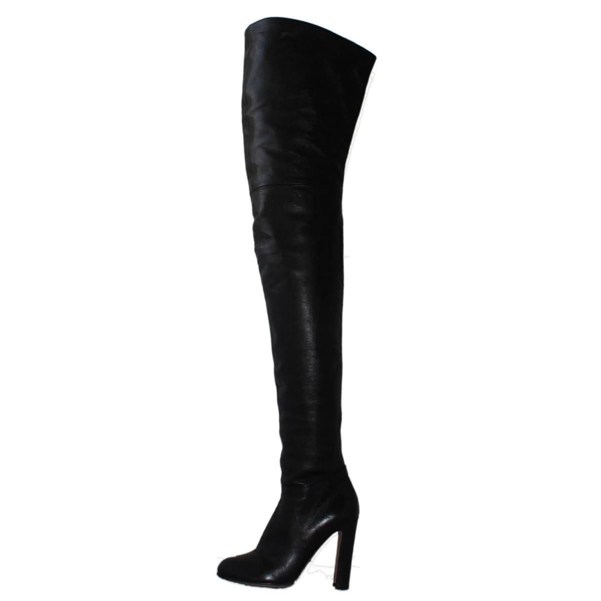 Prada  Black Leather Cuissard Boots 37, 5