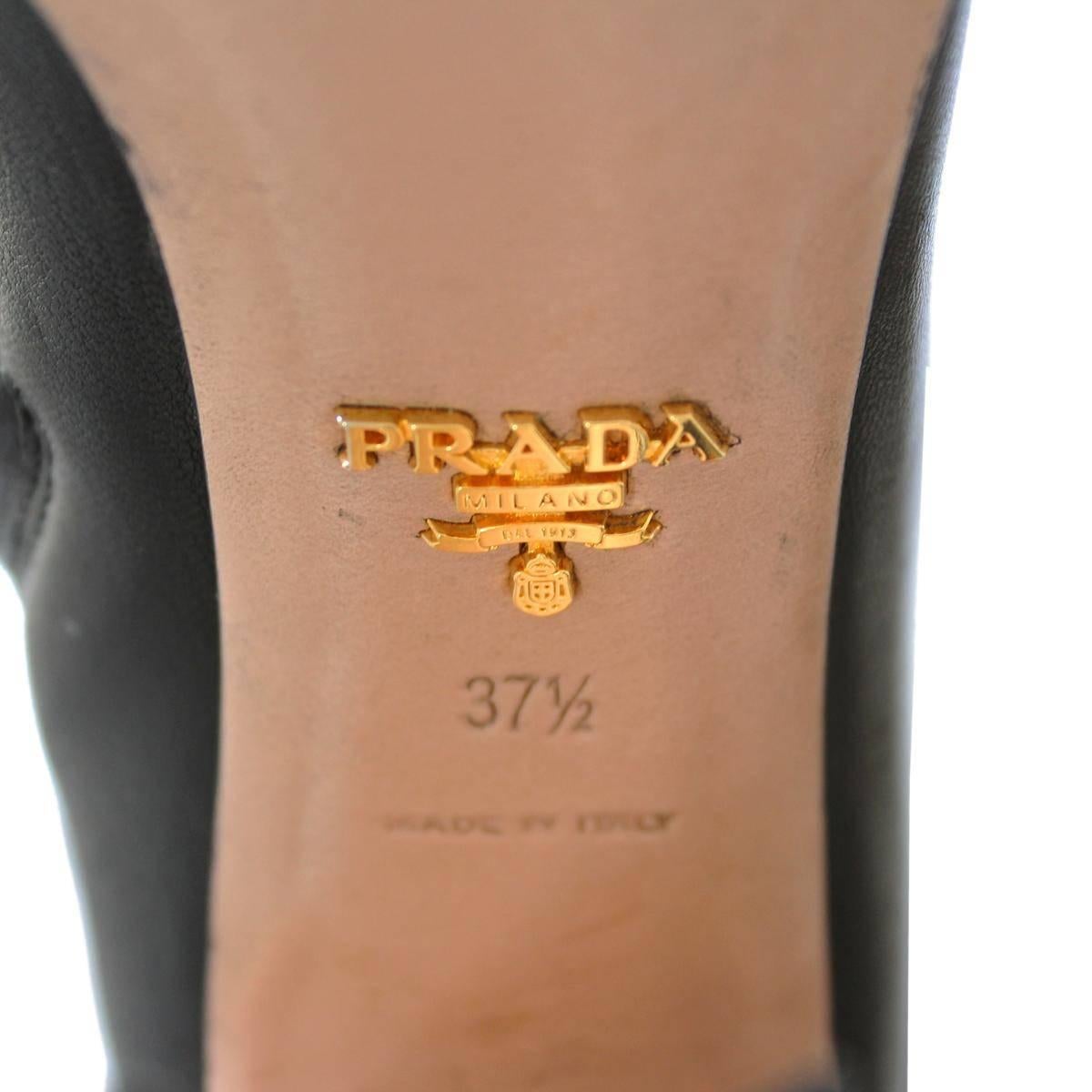 Prada  Black Leather Cuissard Boots 37, 5 3