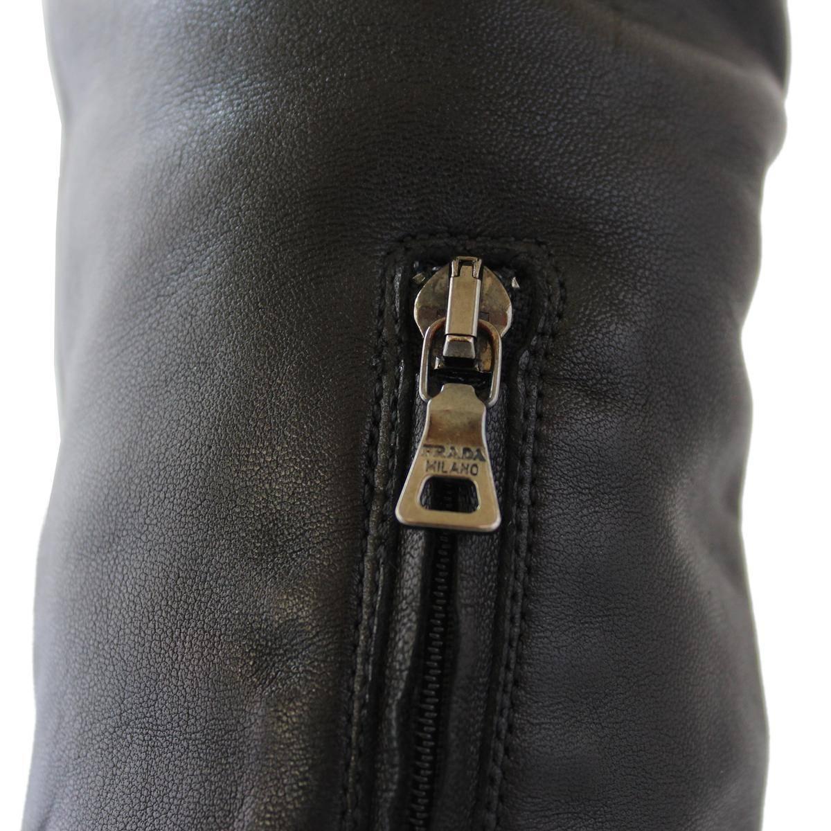 Prada  Black Leather Cuissard Boots 37, 5 2