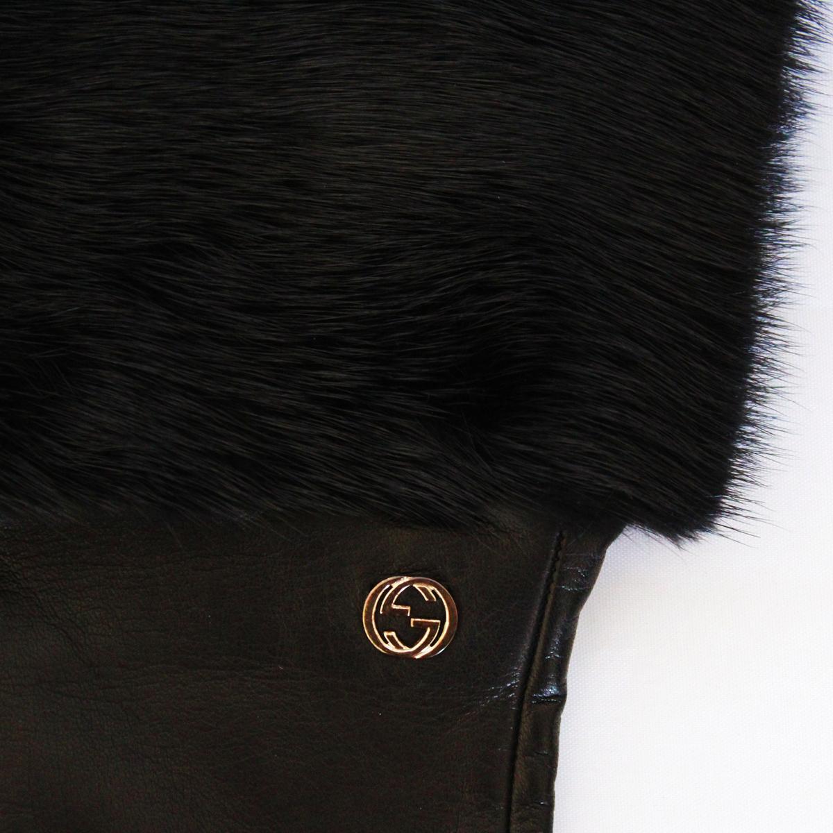 New Gucci Black Leather and Mink Gloves 7, 5 In New Condition In Gazzaniga (BG), IT