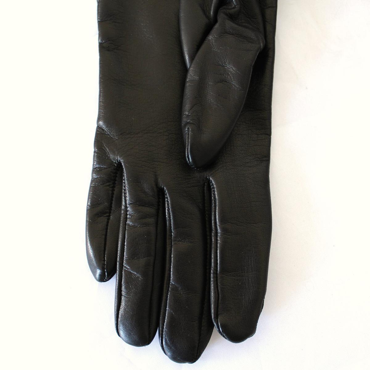 Women's New Gucci Black Leather and Mink Gloves 7, 5