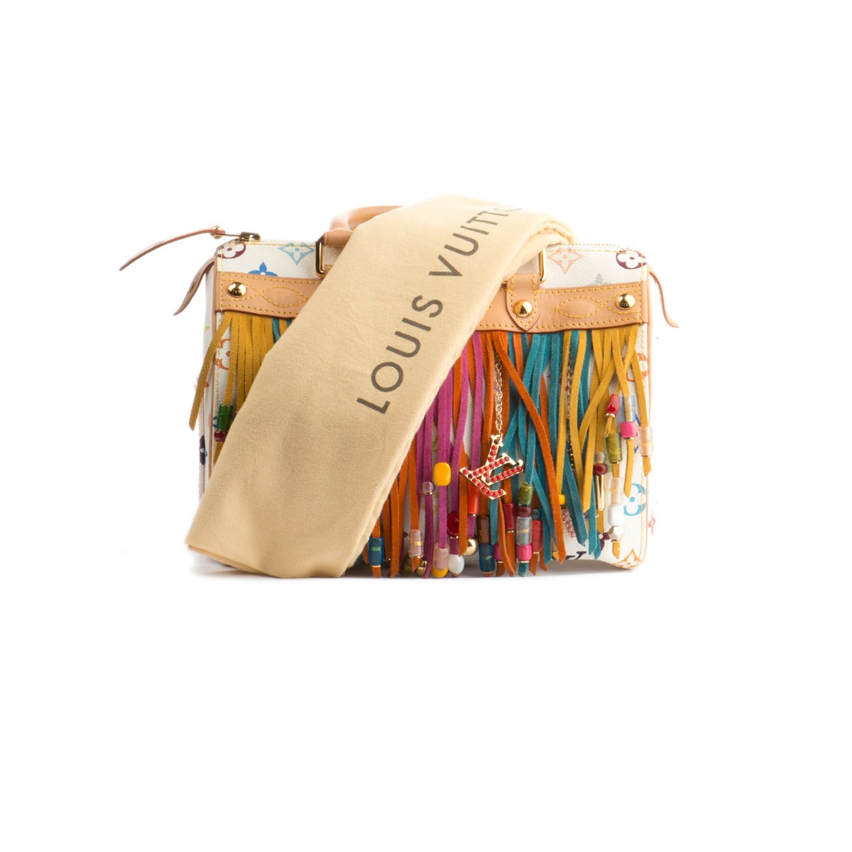 Louis Vuitton Multicolor Fringe Speedy 25 White Bag by Takashi Murakami 1