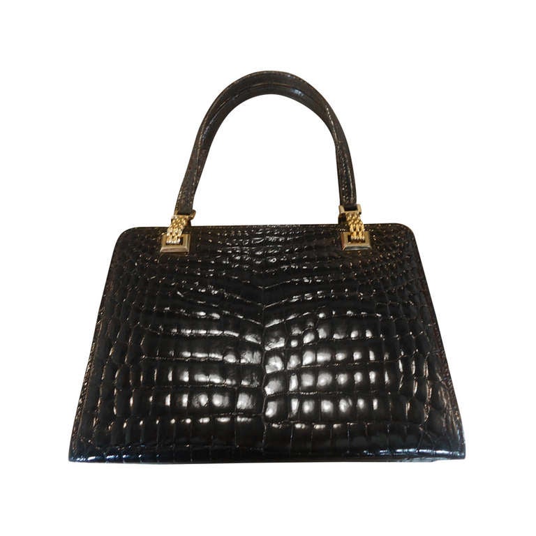 Mid 1960s Gucci Black Crocodile Handbag