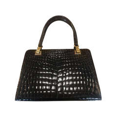Vintage Mid 1960s Gucci Black Crocodile Handbag