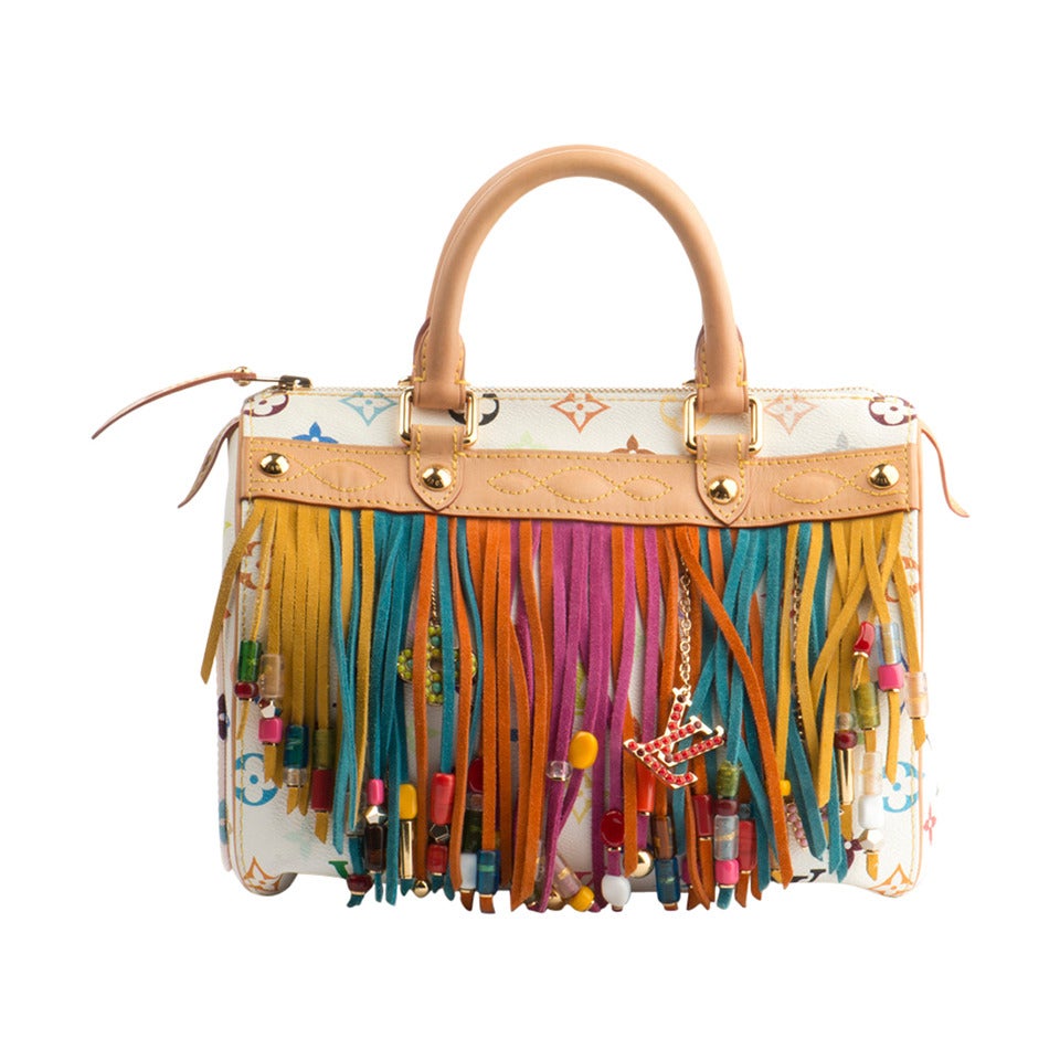 Louis Vuitton Multicolor Fringe Speedy 25 White Bag by Takashi