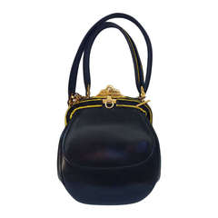 Vintage 1970s Roberta di Camerino Dark Blue Leather Handbag