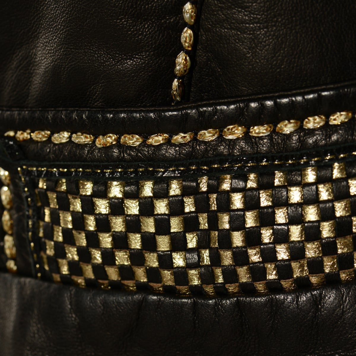Women's Roberto Cavalli Black Leather Golden Embroidery Jacket