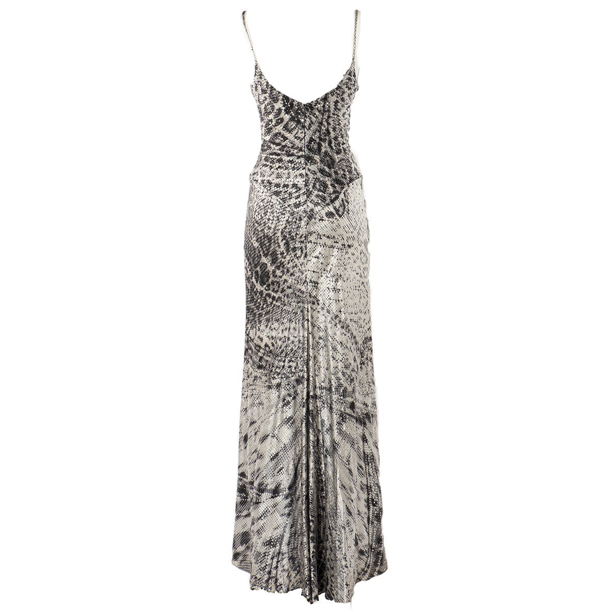 Roberto Cavalli Python Printed Grey Silk Long Dress