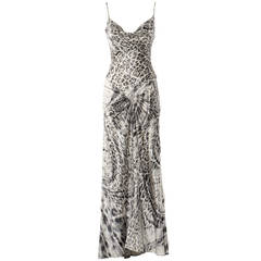 Roberto Cavalli Python Printed Grey Silk Long Dress