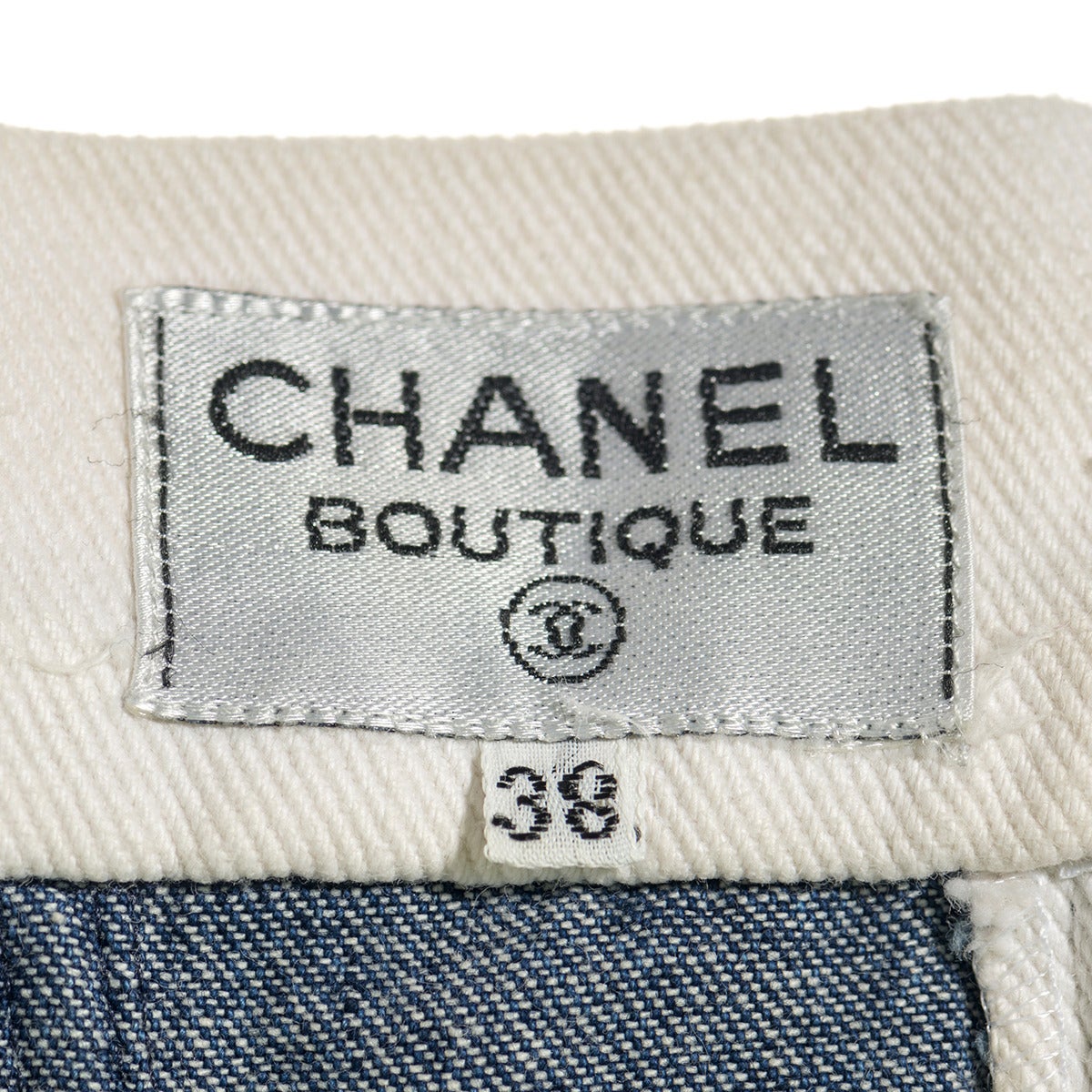 1990s Chanel Boutique Denim Top & Skirt Suit In Excellent Condition In Gazzaniga (BG), IT