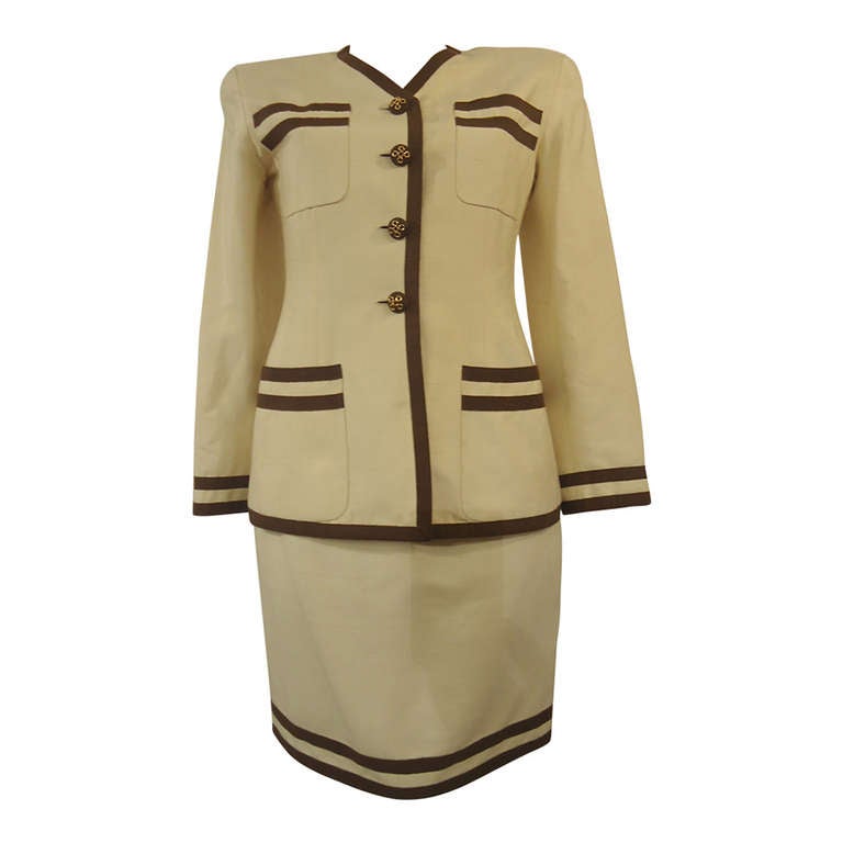 Chanel Boutique Beige Cotton Skirt Suit at 1stdibs