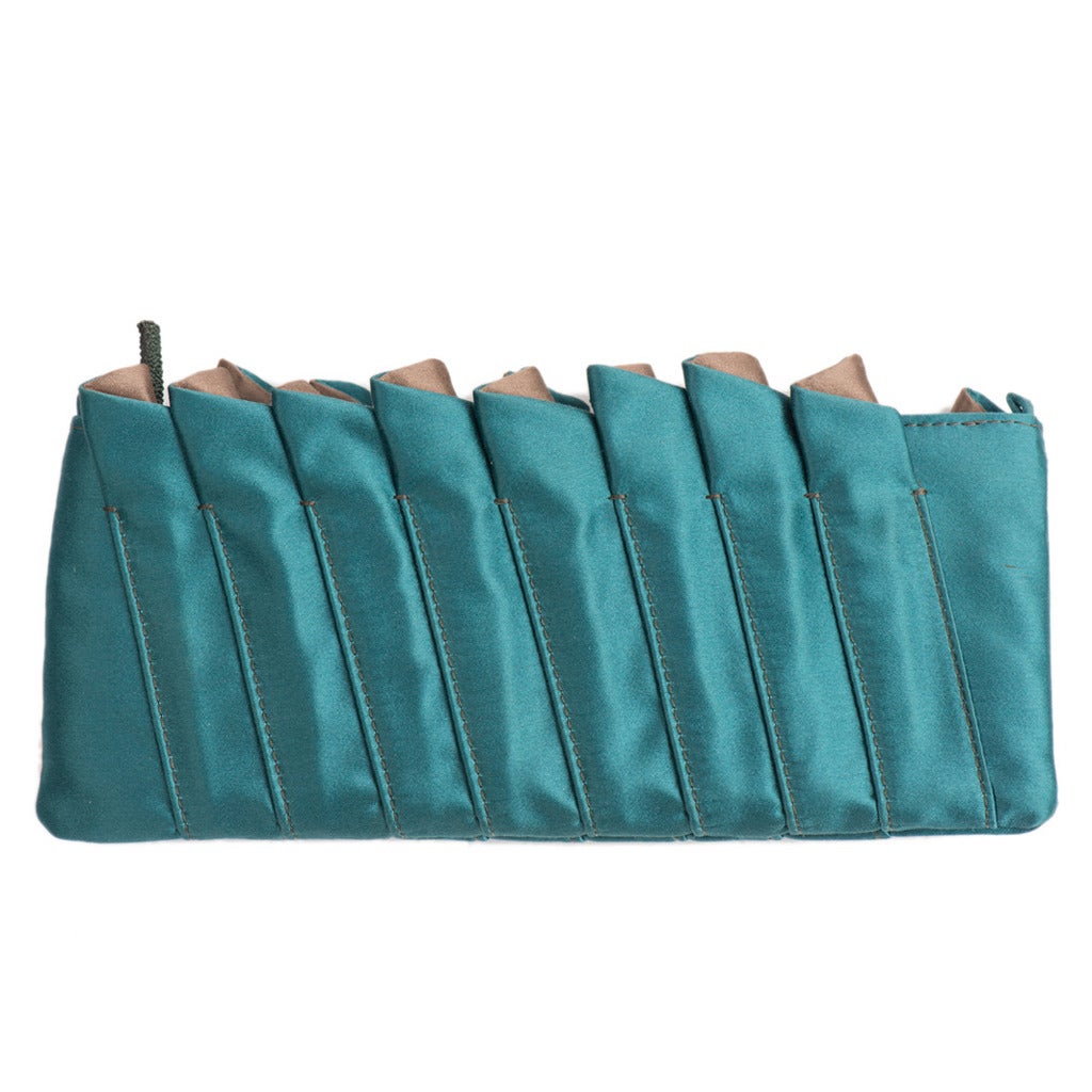 1980s Giorgio Armani Teal Green Satin and Galuchat Pochette