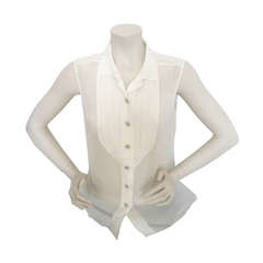 Used Chanel Ivory Silk Sleeveless Shirt