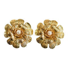 Chanel Golden Camellia Earrings