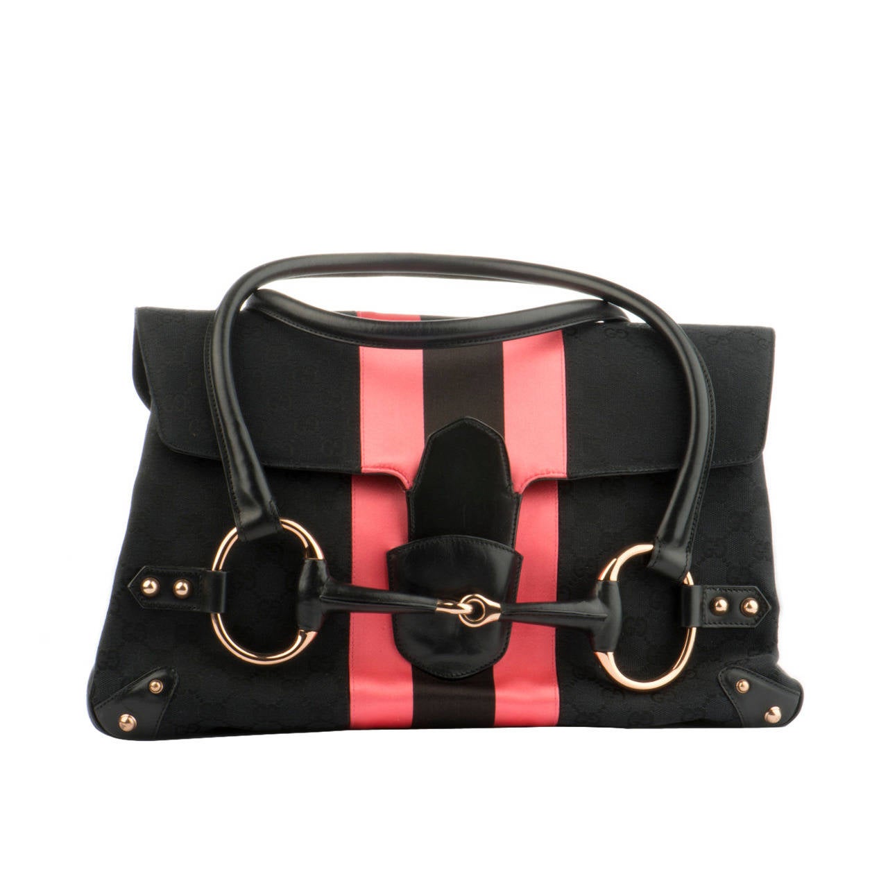 Gucci Striped Black and Fuchsia Textile Bag