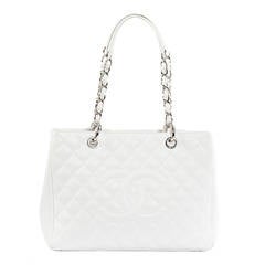 Used Chanel White GST Grand Shopping Tote Bag