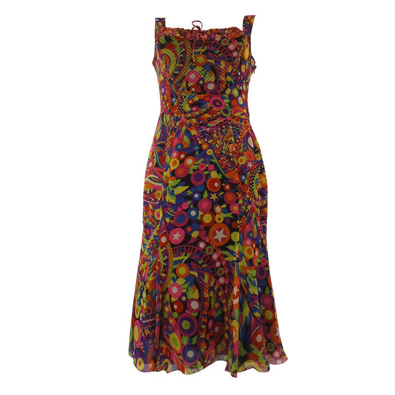 1990s Gianni Versace Couture Silk Multicolored Dress