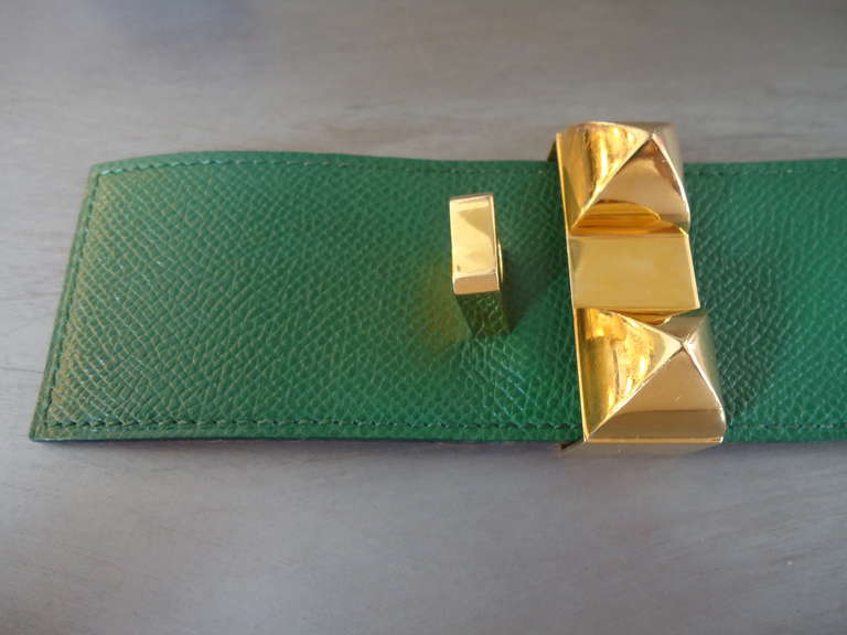 Hermés Collier De Chien Green Belt With Gold Hardware 1