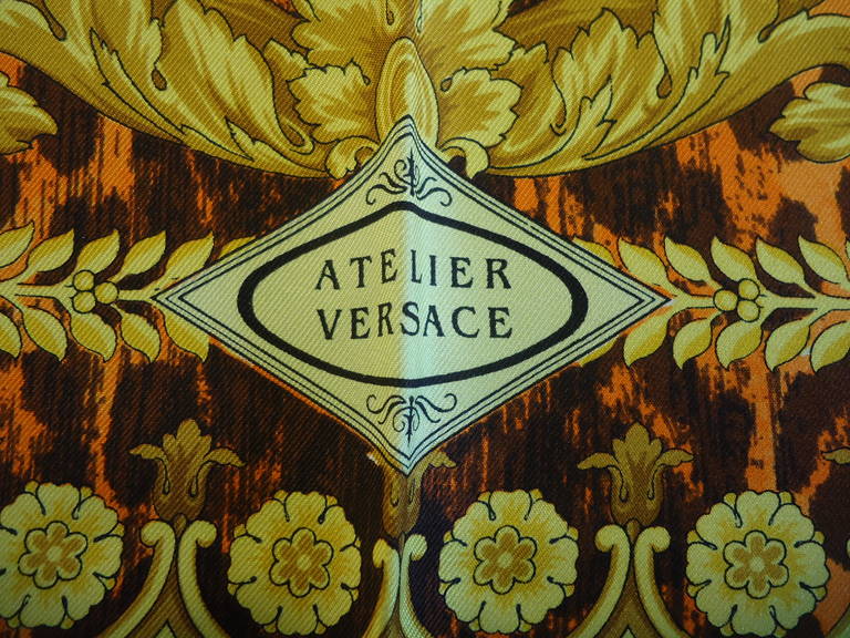 Women's 1990s Atelier Versace Gold & Spotted Silk Scarf