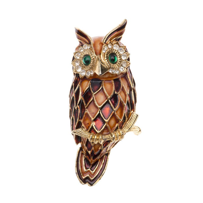 1940s Enamels Owl Brooch