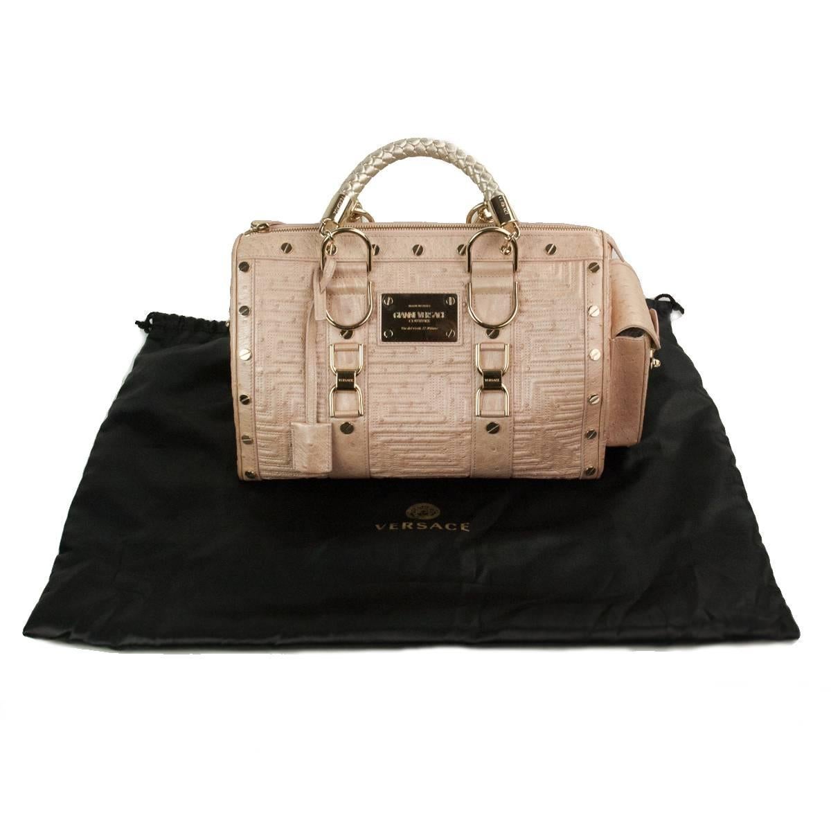 Beige Gianni Versace Couture Powder Pink Ostrich Bag