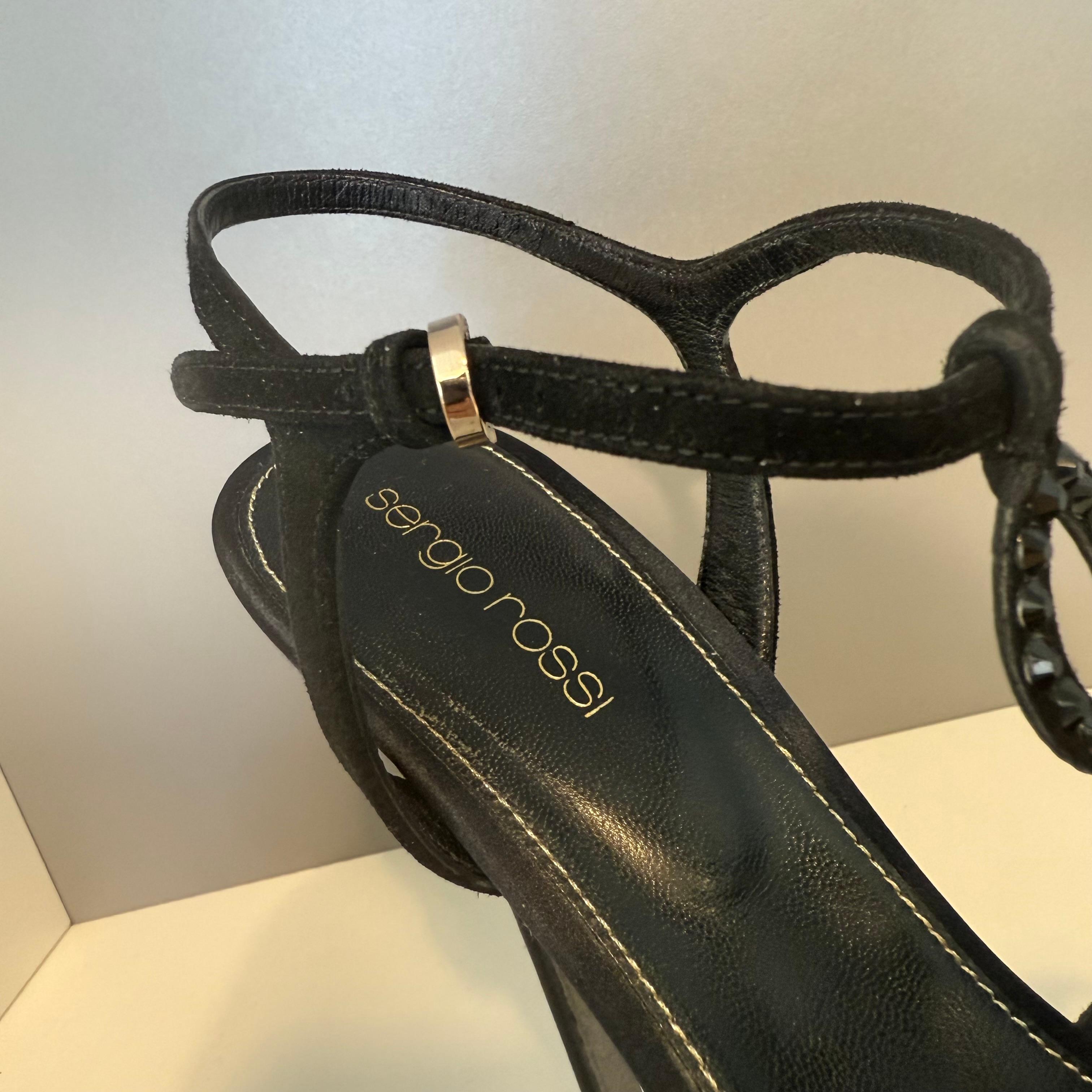 Sergio Rossi Raso Nero  & Sandali con strass IT 38.5 in vendita 1