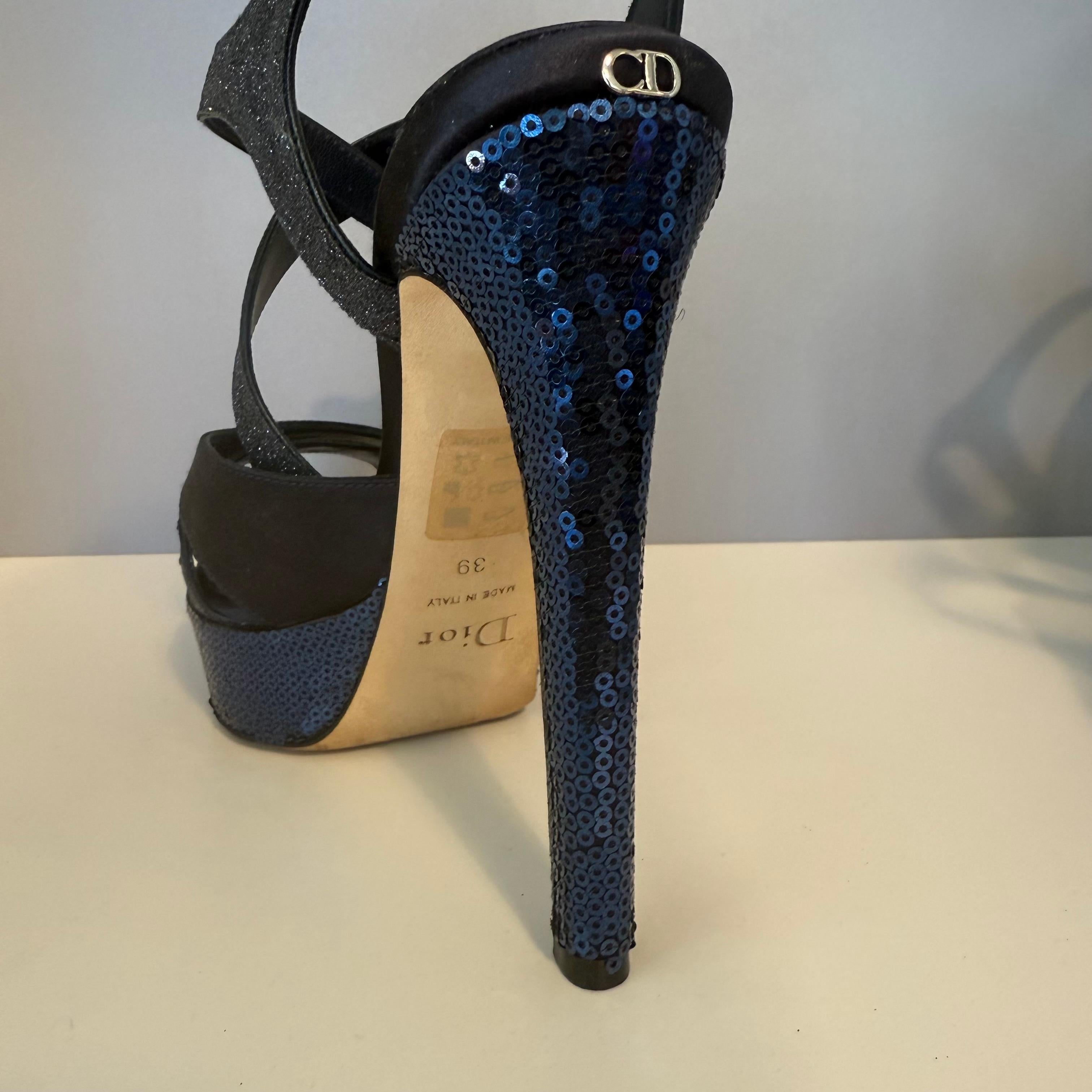 Christian Dior Miss Dior Sandali con paillettes blu notte IT 39 in vendita 2