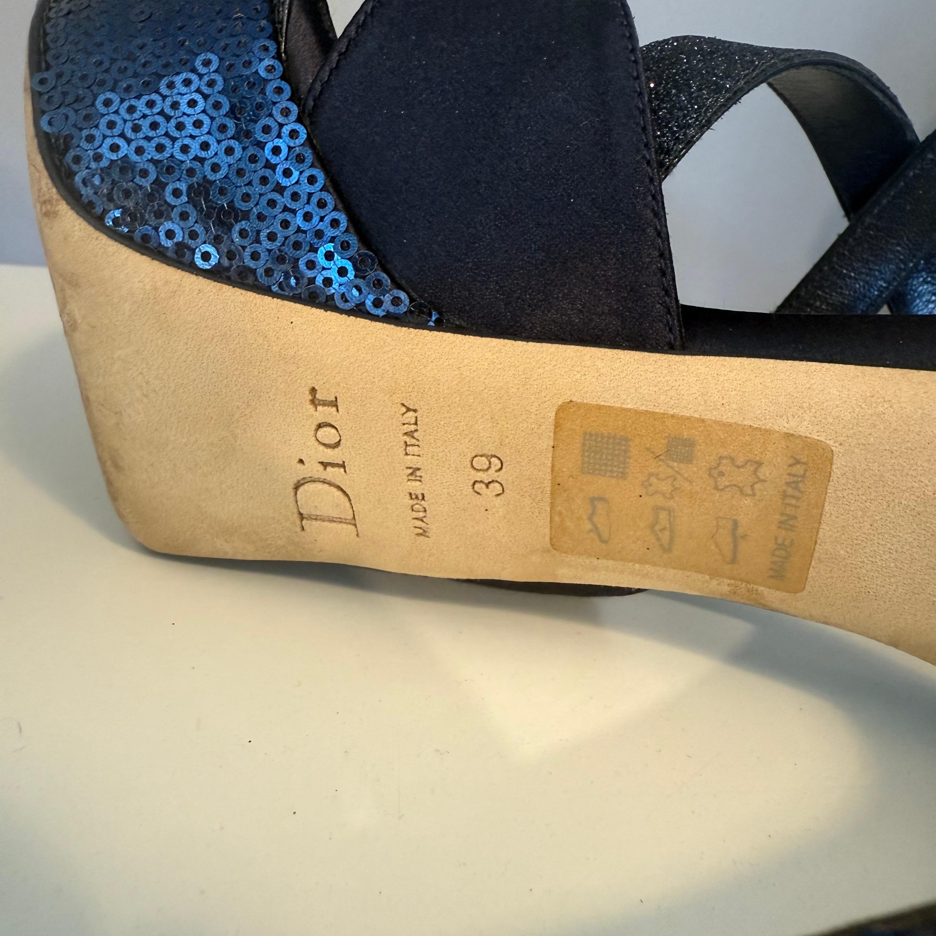 Christian Dior Miss Dior Sandali con paillettes blu notte IT 39 in vendita 3