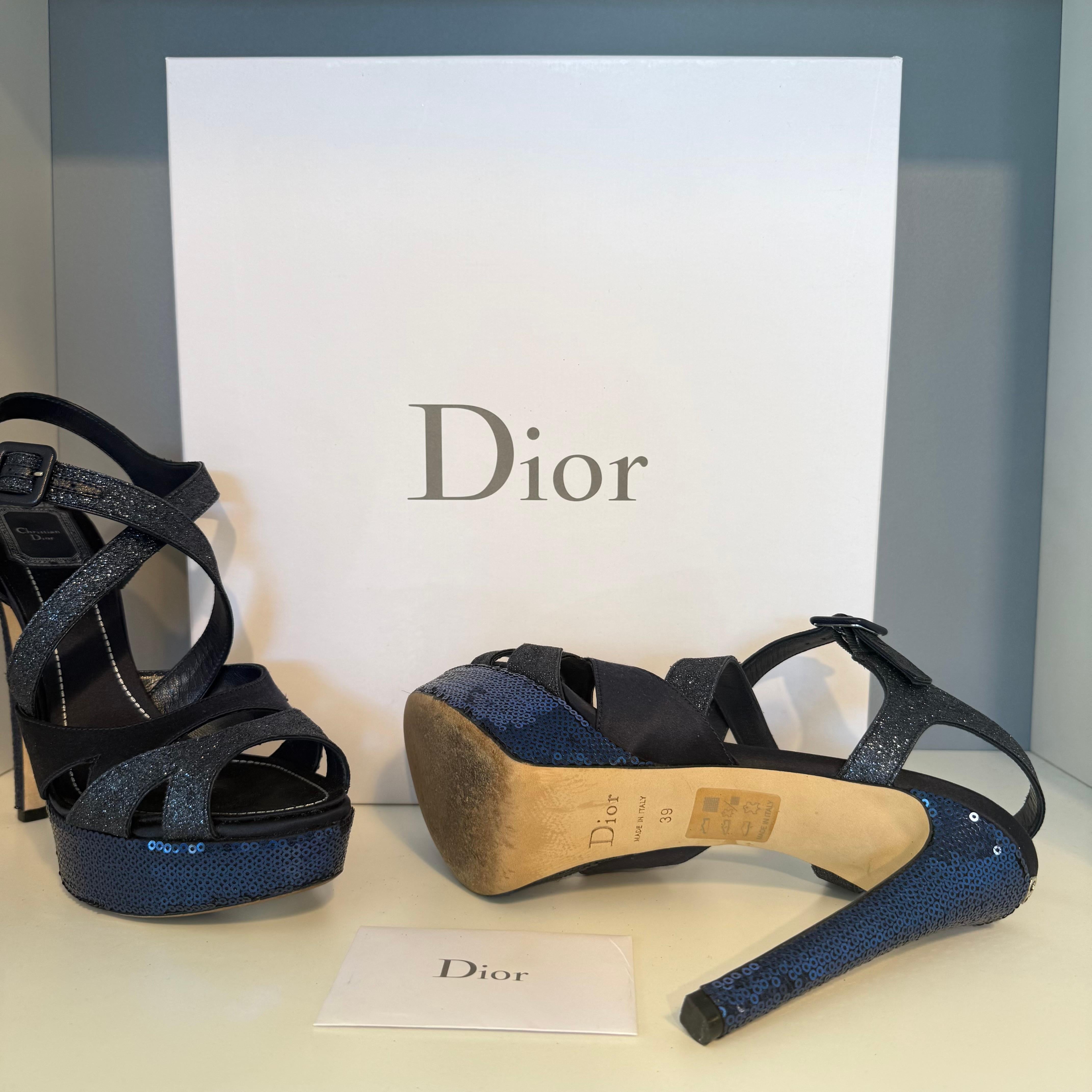 Christian Dior Miss Dior Sandali con paillettes blu notte IT 39 in vendita 4