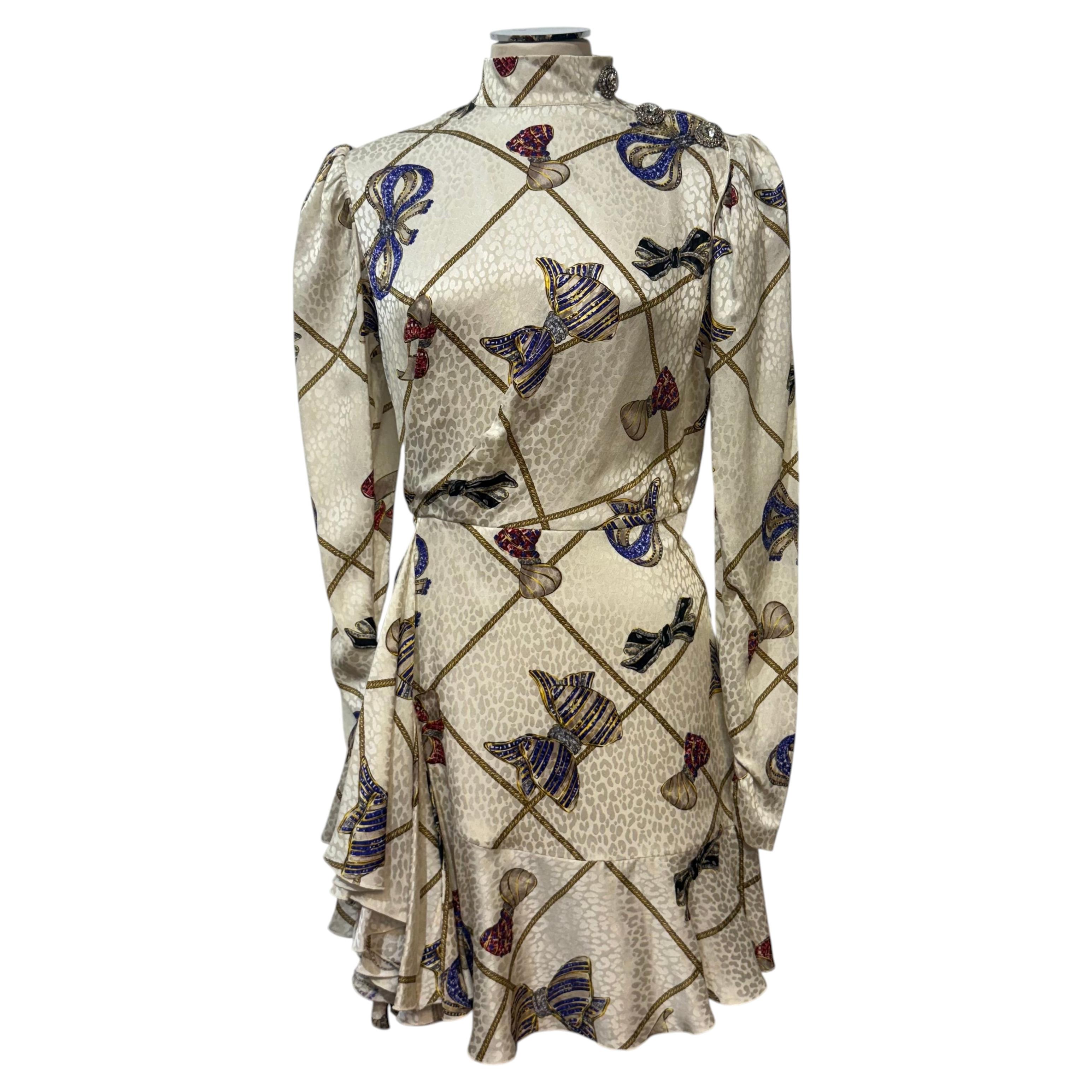 Pre-owned Alessandra Rich Rare X Antonia Milano Silk Dress Mouret Silk Size It 38 / Fr 34 In Brown