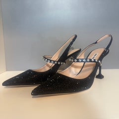 2026 Miu Miu Black Crystal Slingback Shoe IT 40