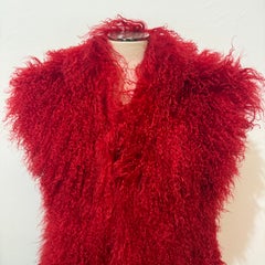 Cappotto in pelliccia di capra mongola Jahaanara Red, taglia unica