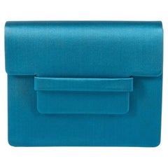 Yves Saint Laurent 1990s Vintage Light Blue Satin Evening Clutch Bag