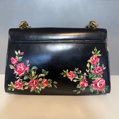 Dolce & Gabbana Black Polished Floral Leather Bag