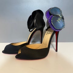 Christian Louboutin Pensamoi Black Satin Flower Sandals IT 37