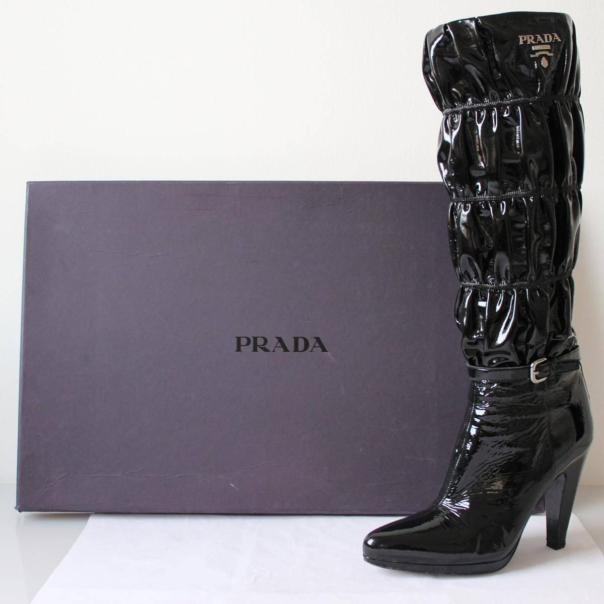 Prada Black Patent Boots 38 In Excellent Condition In Gazzaniga (BG), IT