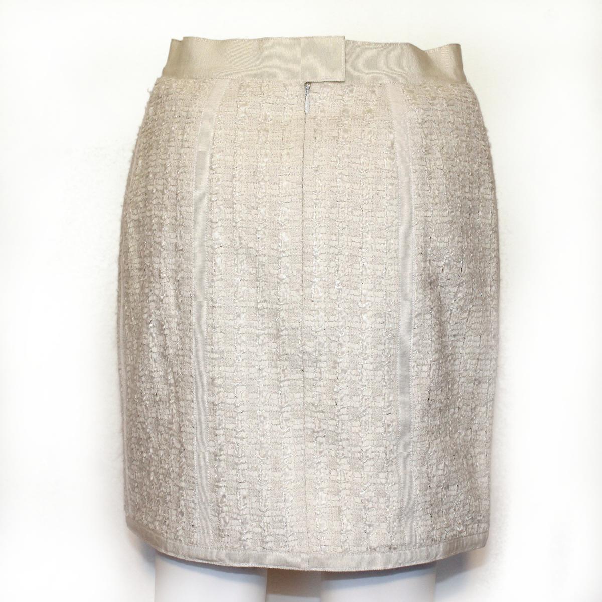 Beige Chanel Cream Wool Skirt 42