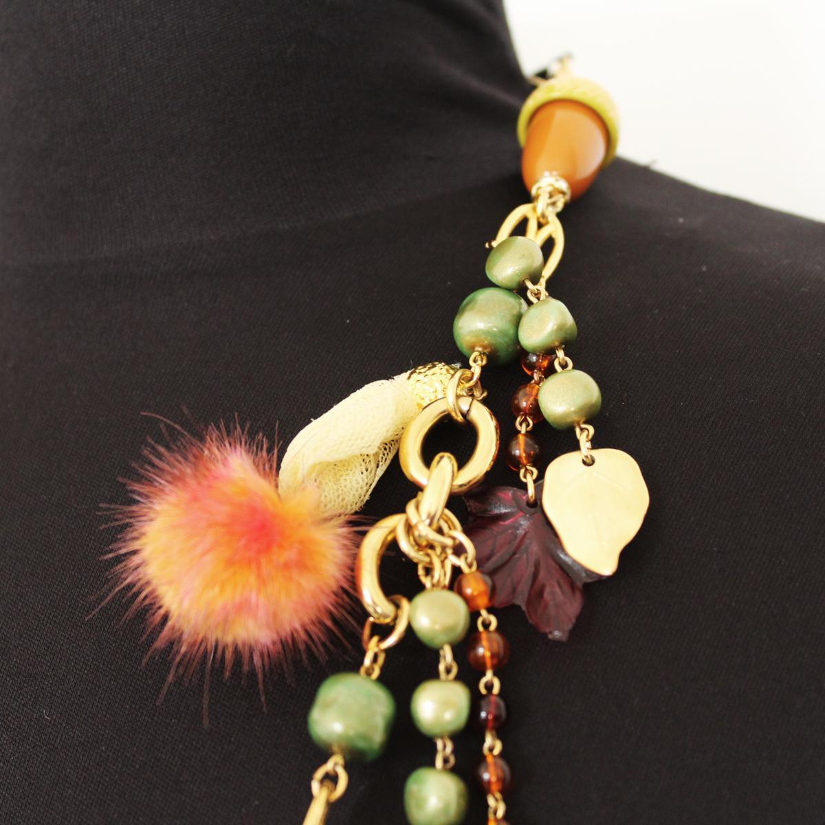 Carlo Zini Autumn Fruits Necklace with Mink Puff In New Condition For Sale In Gazzaniga (BG), IT